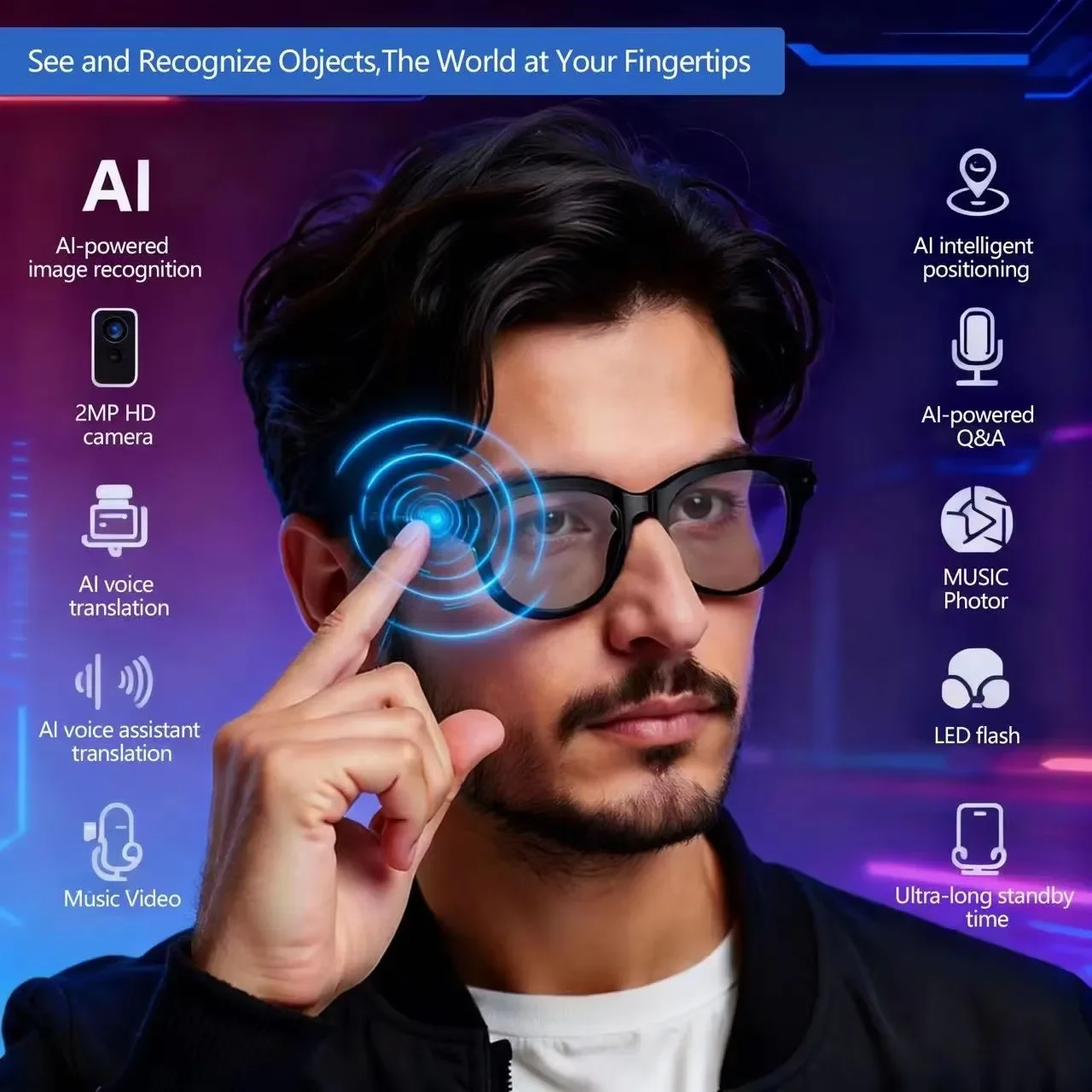 Audio Music To Video Ai Free - AI搭載メンズサングラス、リアルタイム翻訳スマートグラスカメラ、Bluetooth通話機能、音声・ビデオ・音楽プレーヤー付き