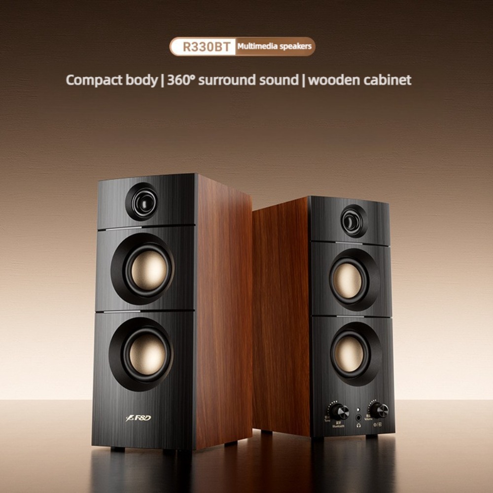 Audio Music Spotify - R330BT アクティブ2.0デスクトップBluetoothスピーカーセット、木製モニターステレオオーディオ、Bluetooth AUX USB対応ホームHiFiサウンドシステム