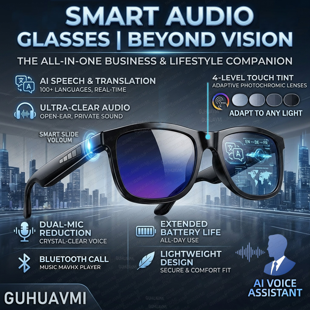 Audio Music To Video Ai Free - 新しいタッチカラーチェンジスマートオーディオグラス男性用AIビデオ翻訳Bluetooth通話デュアルマイクノイズリダクション防水メガネ