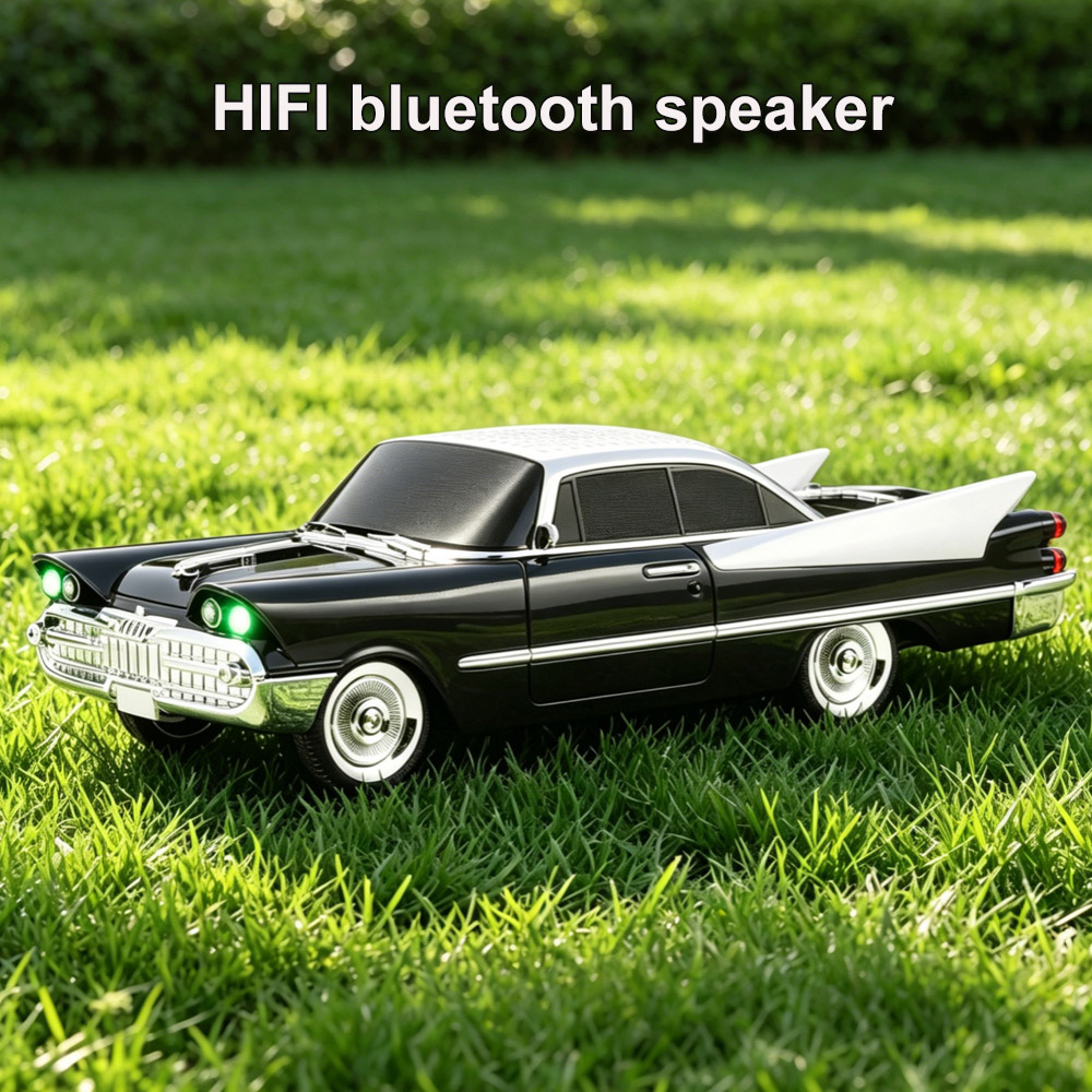Audio Music Spotify - レトロクラシックカーモデルBluetoothスピーカー、WS-1965ヴィンテージ自動車型ワイヤレスオーディオ、TF USB FMラジオTWS対応重低音
