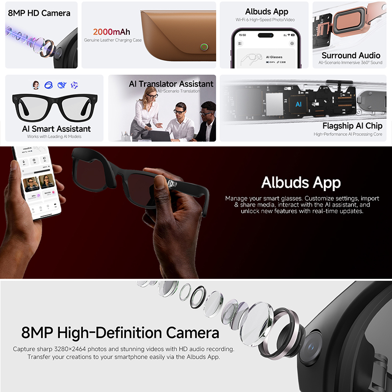 2026年新型AIスマートグラス 8MP HDカメラ AI翻 - Audio Music To Video Ai Free のレビューと価格